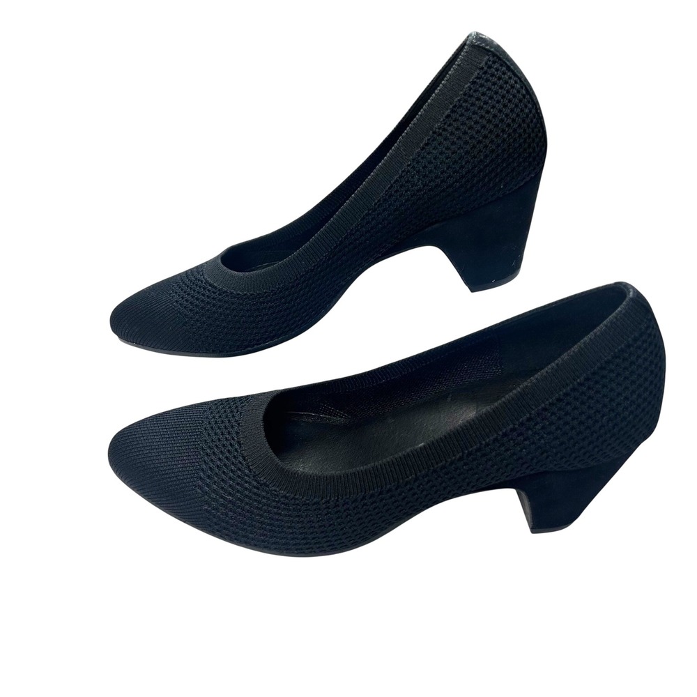 Eileen Fisher Kiss Stretch Knit Pump Black Almond Toe Cone Shaped Heel 7.5